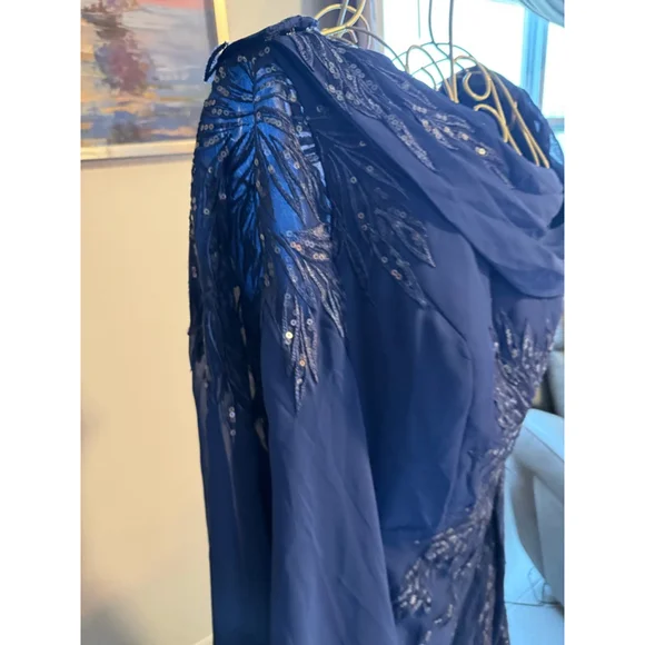 Women's JJ's House Navy Blue Silver Sequin Prom Dress US 14
